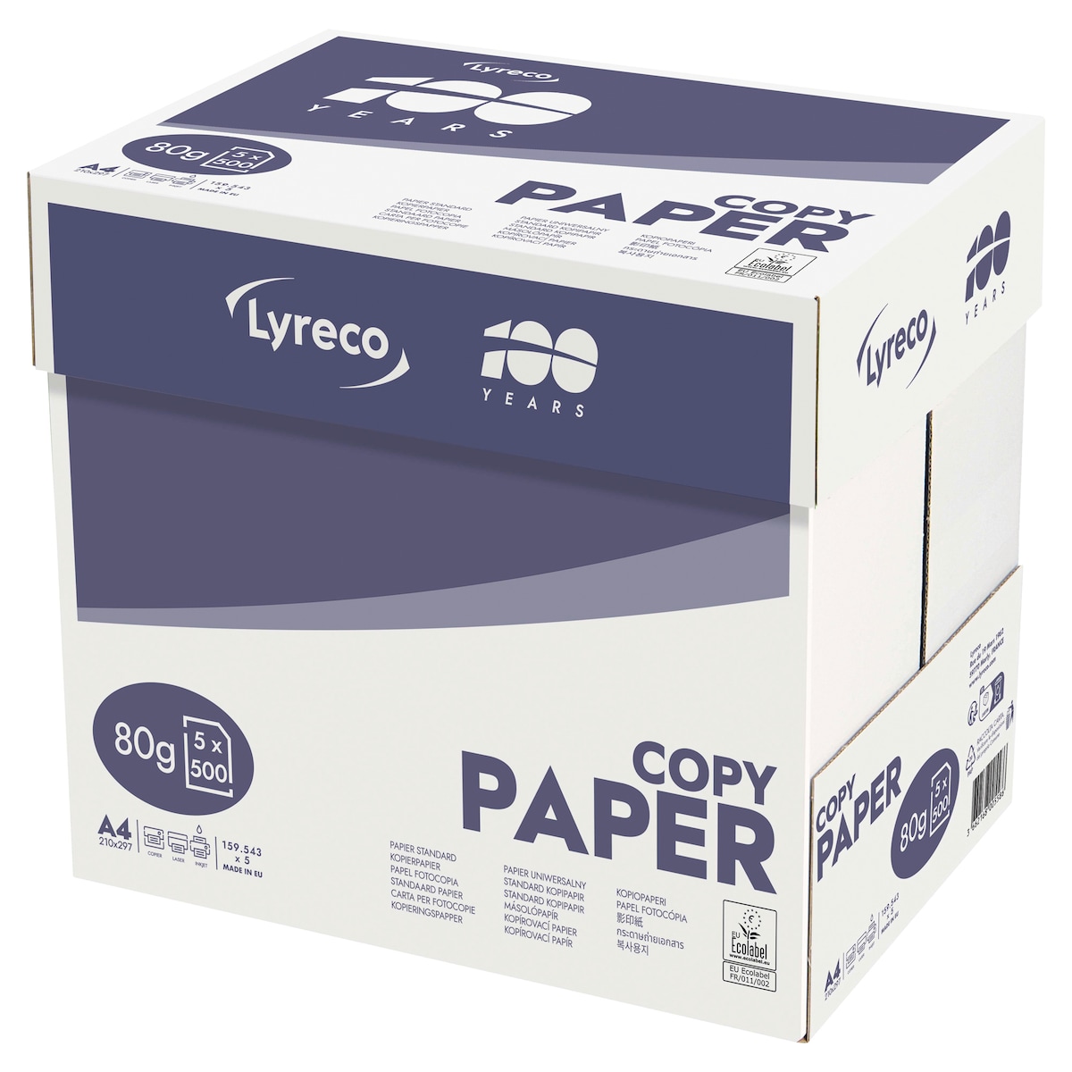 Lyreco White A4 80gsm Copier Paper-Box of 5 Reams (5X500 Sheets of Paper) 1