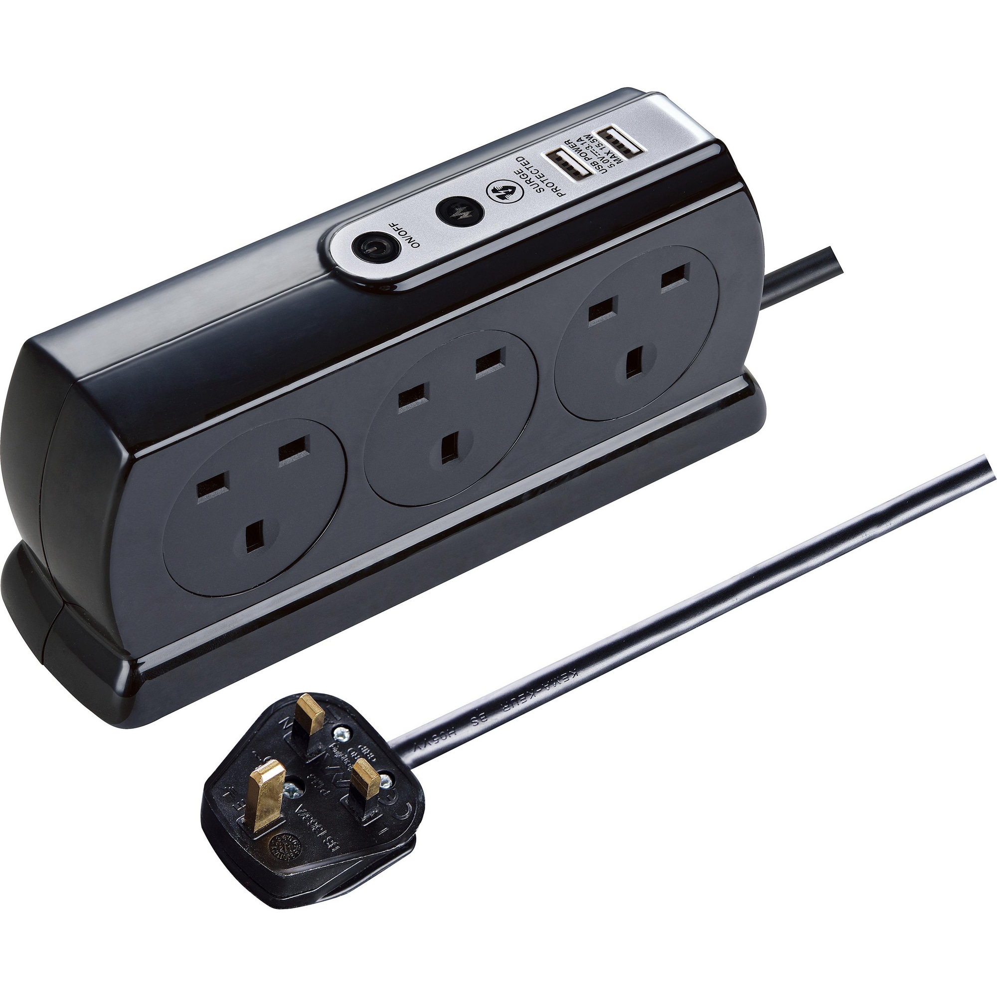Sure Protector Plug Types Masterplug Compact Surge Protector 6-Way + 2 USB | Lyreco
