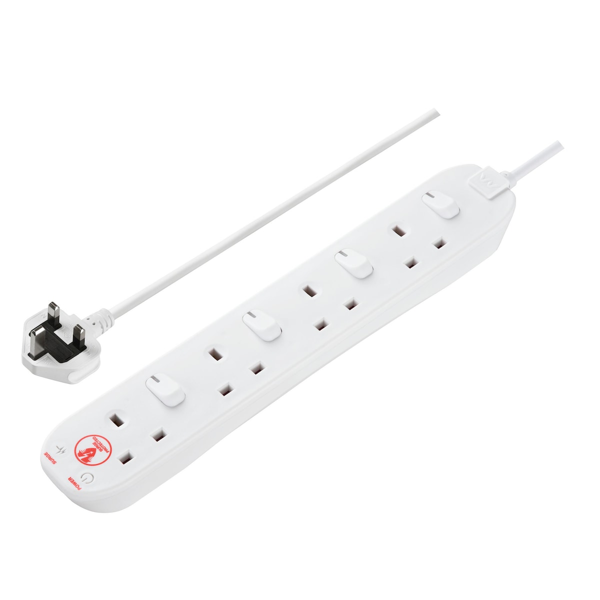 SWSRG42N-MP Surge Extension Lead 4-Socket 2m 13A Indivudually Switched White 1