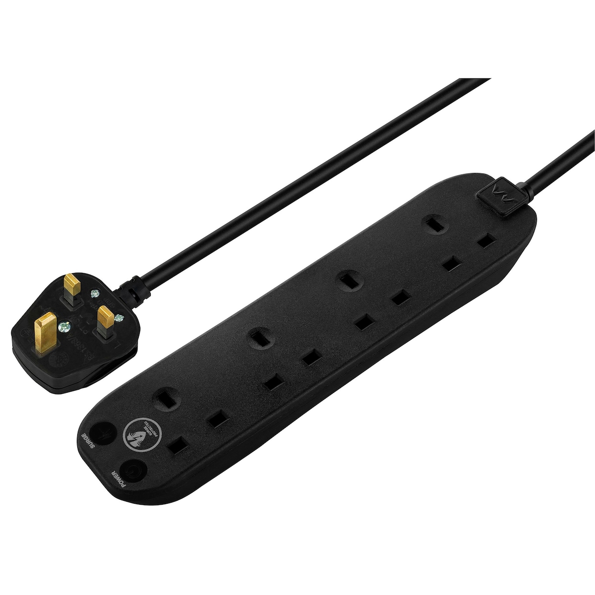 4 Socket Surge-Protected Extension Lead - Black, 2m 1