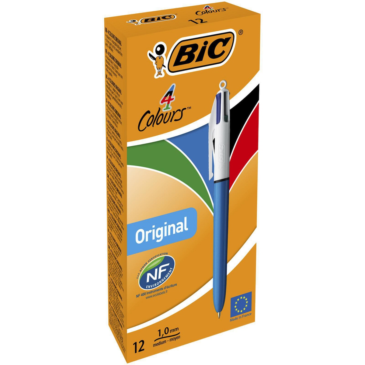 BIC 4 Colours Original  Retractable Ballpoint Pens Medium (1.0 mm) - Box of 12 1