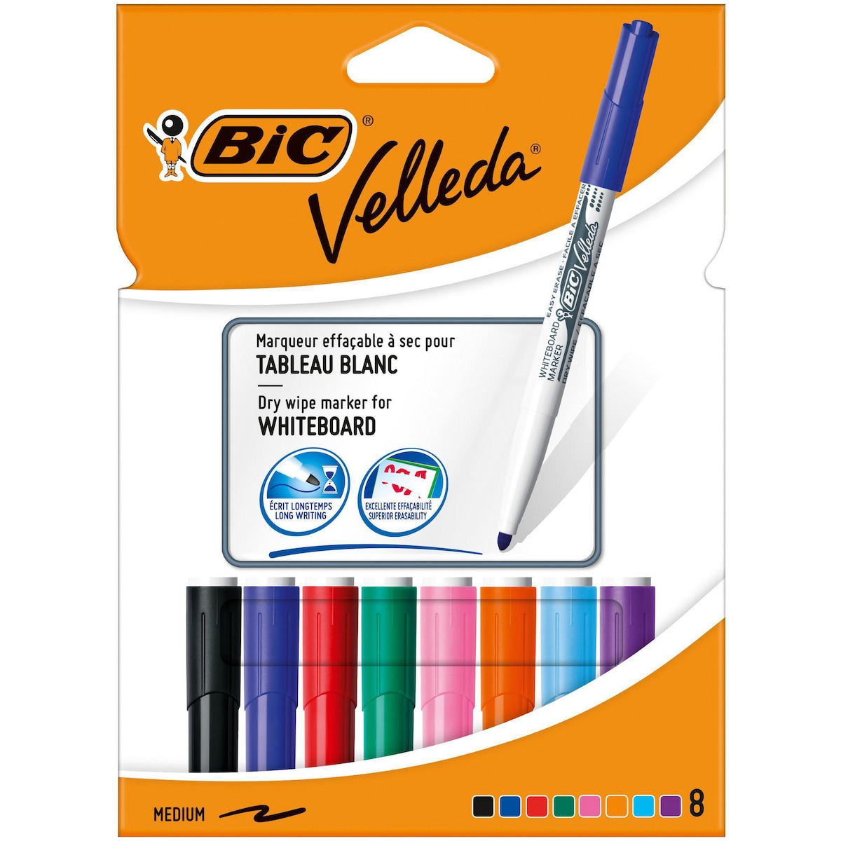 BIC Velleda 1741 Whiteboard Pens Medium Bullet Nib - Assorted Colours, Pack of 8 1