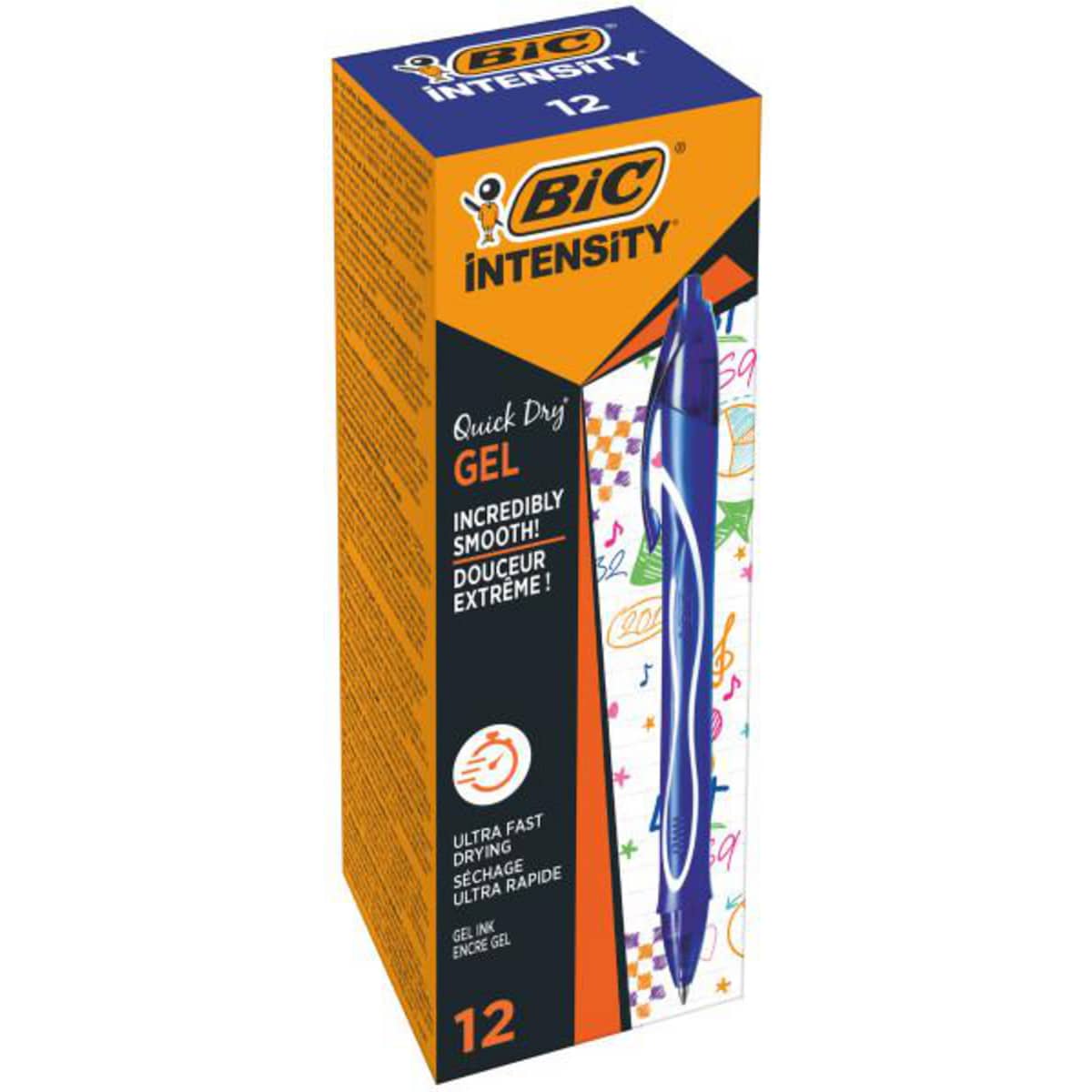 BIC Gel-ocity Quick Dry Gel Ink Pens Medium Tip (0.7 mm) - Blue, Box of 12 1