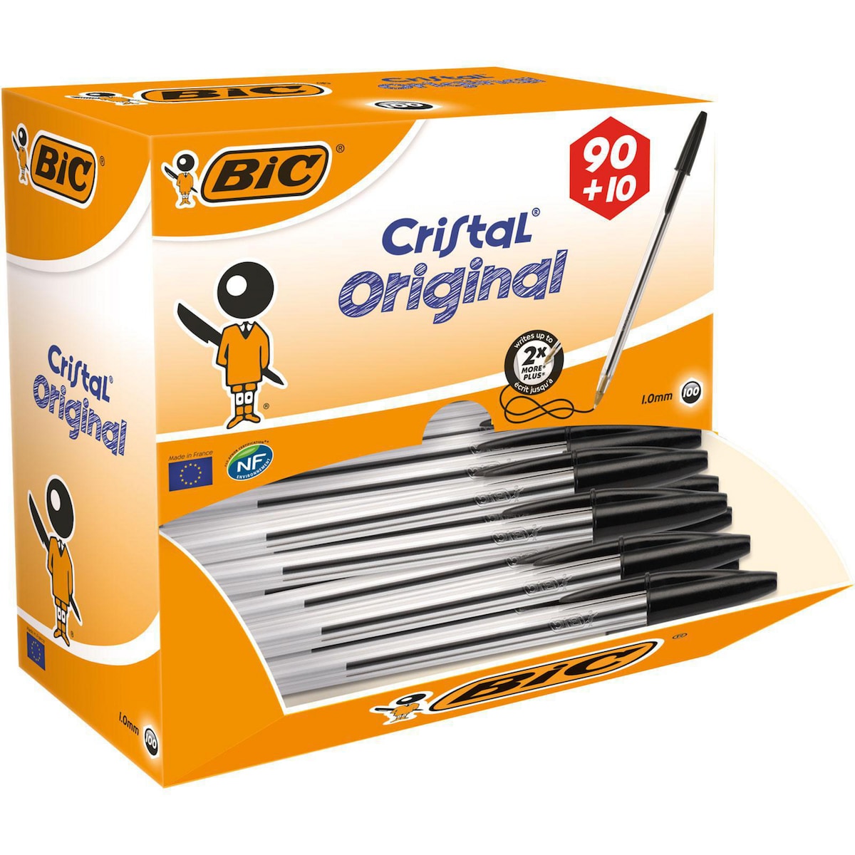 BIC Cristal Original Ballpoint Pens Med Point 1.0 mm - Black, Value Pack 100 1