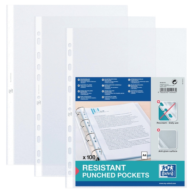 Oxford Punched Pockets A4 90 Microns Clear - Pack of 100 1