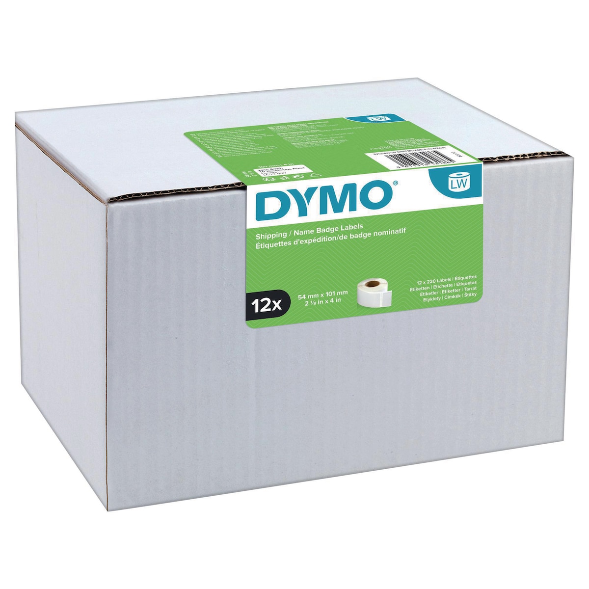 Dymo LW Large Shipping Labels/Name Badges, 54mm X 101mm, 12 Rolls of 220 1