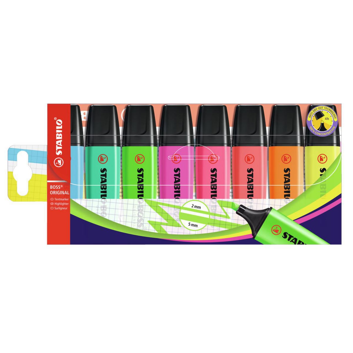 Highlighter - STABILO BOSS ORIGINAL Wallet of 8 Assorted Colours 1