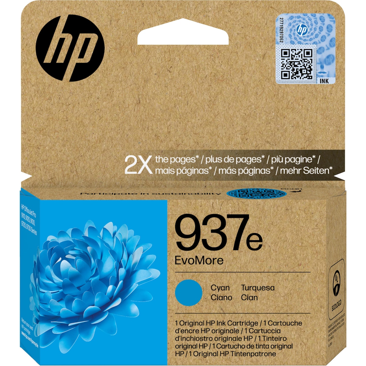 Hp 4S6W6Ne 937E High Cap Cyan Ink Cart 1