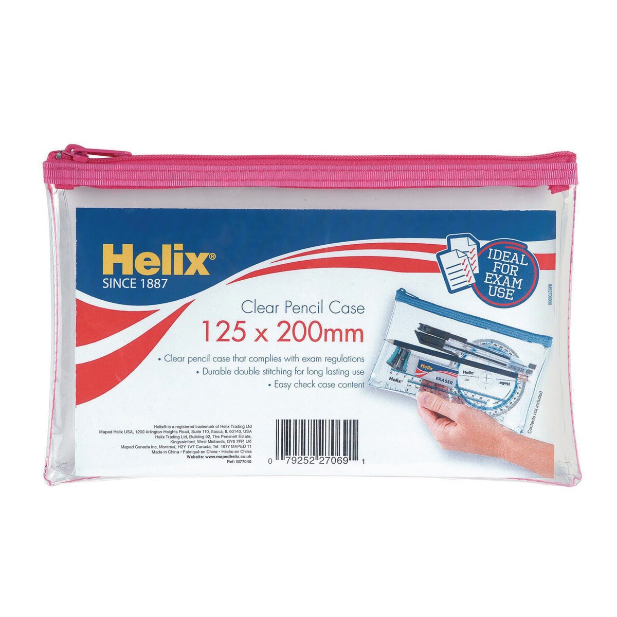 Helix Clear Pencil Case 125x200mm - Pack of 12 1