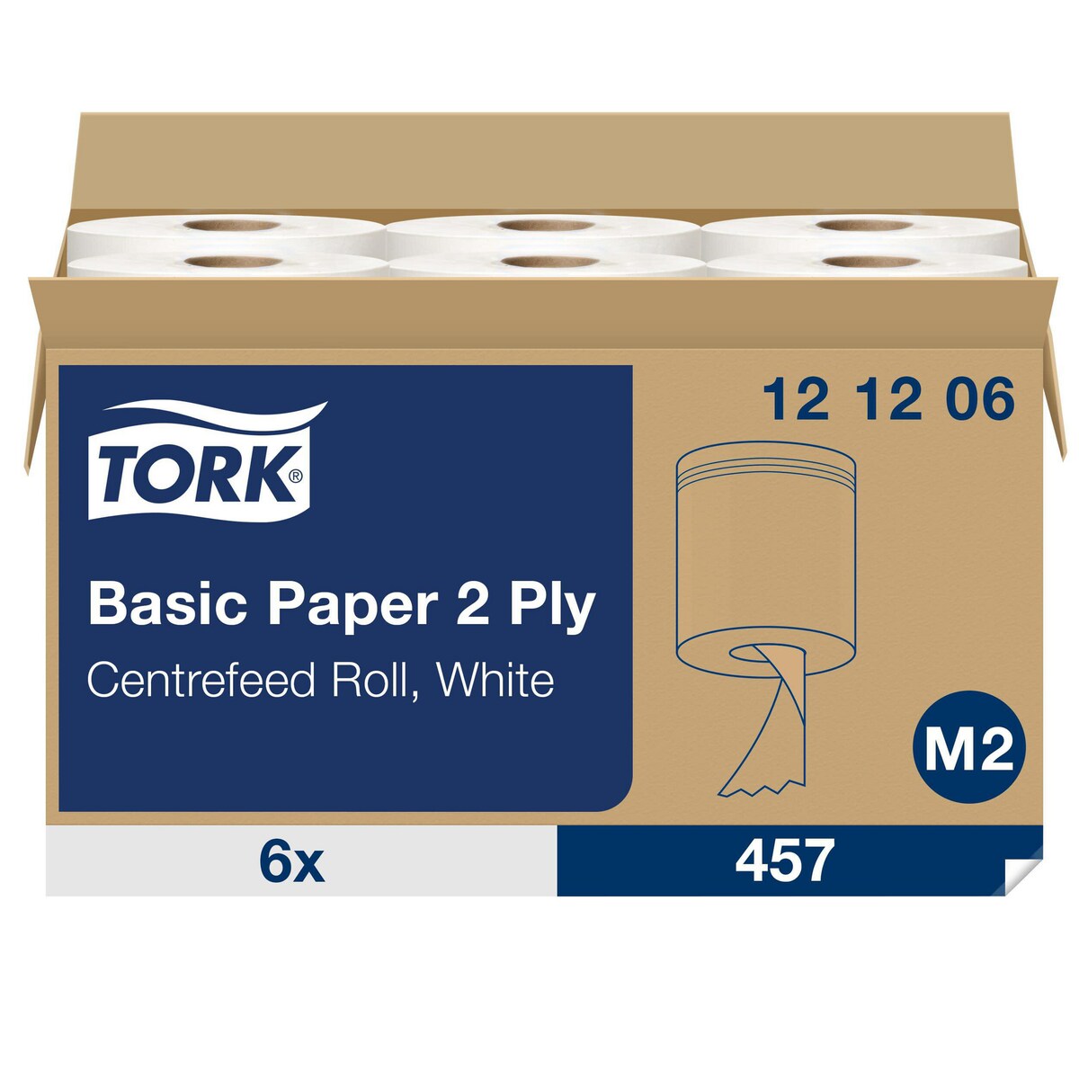 Tork Basic Centrefeed Wiping Paper White M2, 121206, 2 Ply, Pack of 6 1