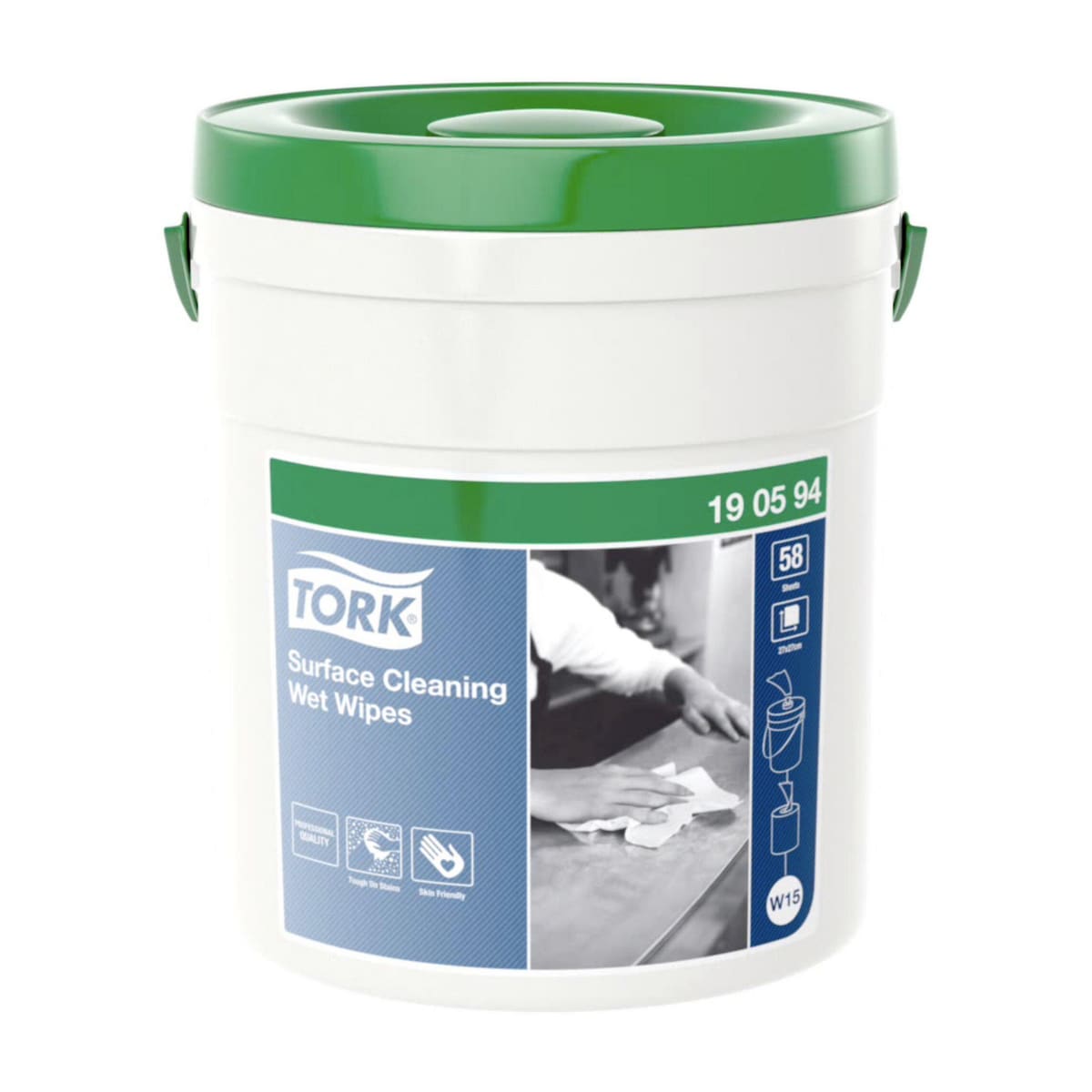 Tork Surface Cleaning Wet Wipe Bucket White W15, 190594, Pack of 58 1