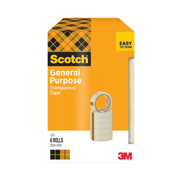 Scotch Easy Use Tape - Clear, 25mm x 66 m, Pack of 6 1