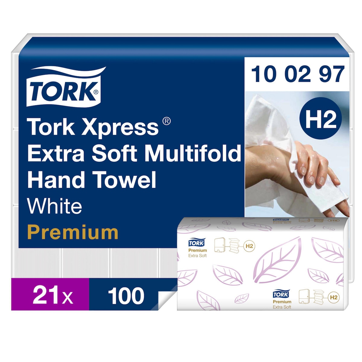 Tork Xpress Extra Soft Multifold Hand Towels White H2, 100297, 2Ply, 2100 Sheets 1
