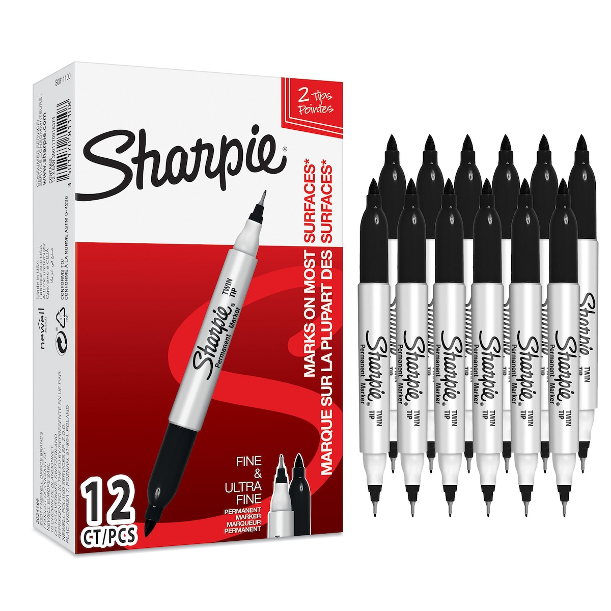 Sharpie Twin-Tip Permanent Markers Black - Pack Of 12 1
