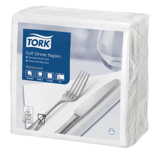 Pack Of 100 Tork Soft Napkins 3ply 39cm White 1