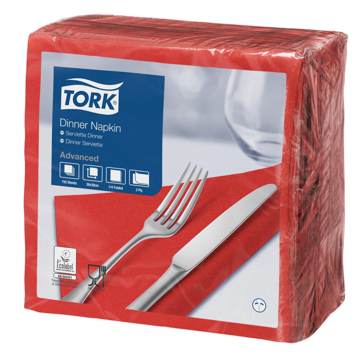 Pack Of 150 Tork Napkins 2ply 39cm Red 1