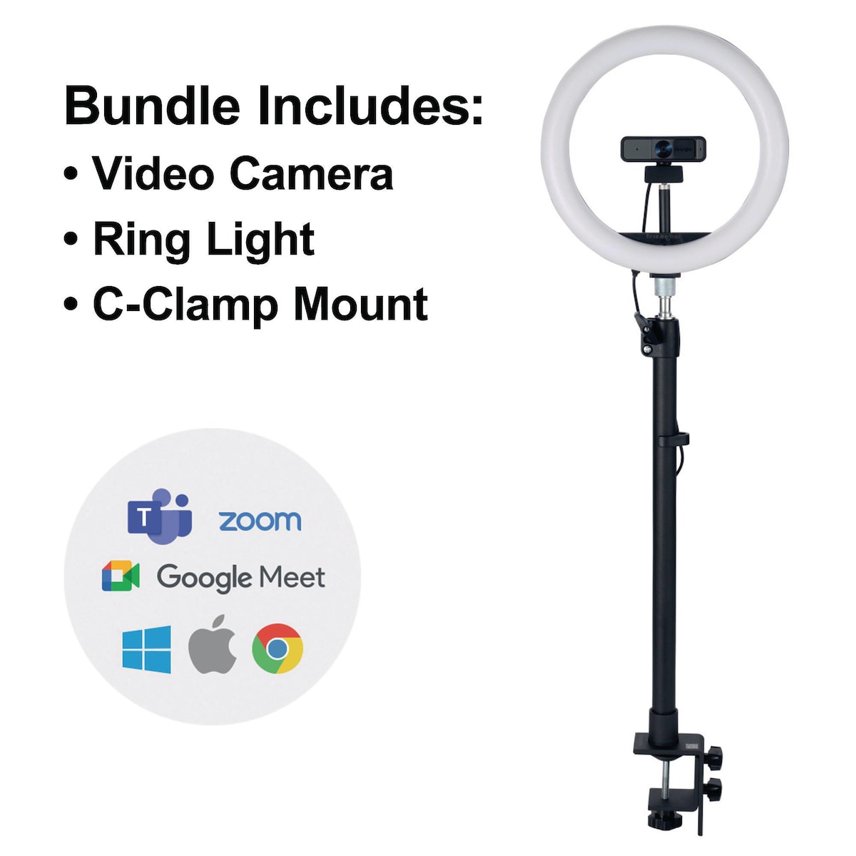 Kensington Pro VC Desk Bundle 2, W2000 Web Camera, C-Clamp Mount & Ring Light 1