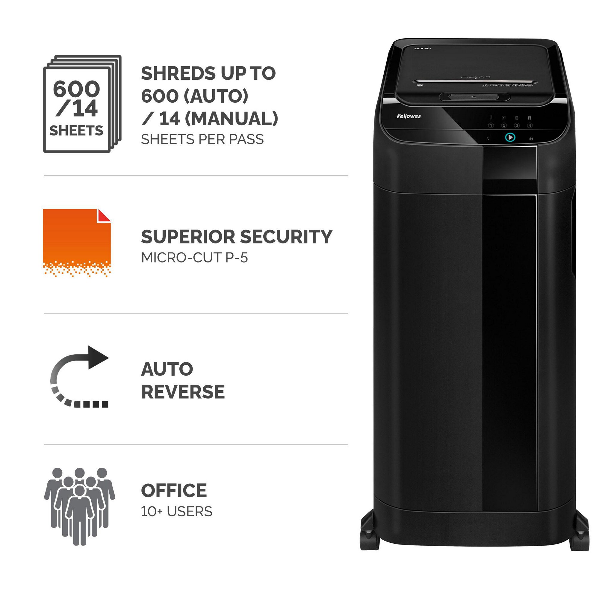 Fellowes 600 Sheet Auto Feed Micro Cut Shredder | Lyreco