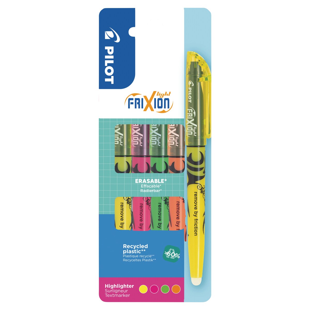 Pilot Set2GO Frixion Light Erasable Highlighter Assorted Colours - Wallet of 4 1