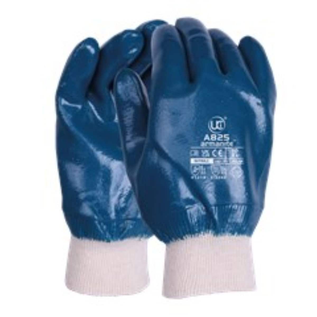 Ultimate A825 Nitrile Coated Knitwrist Handling Gloves Blue Size 10 (Pair) 1