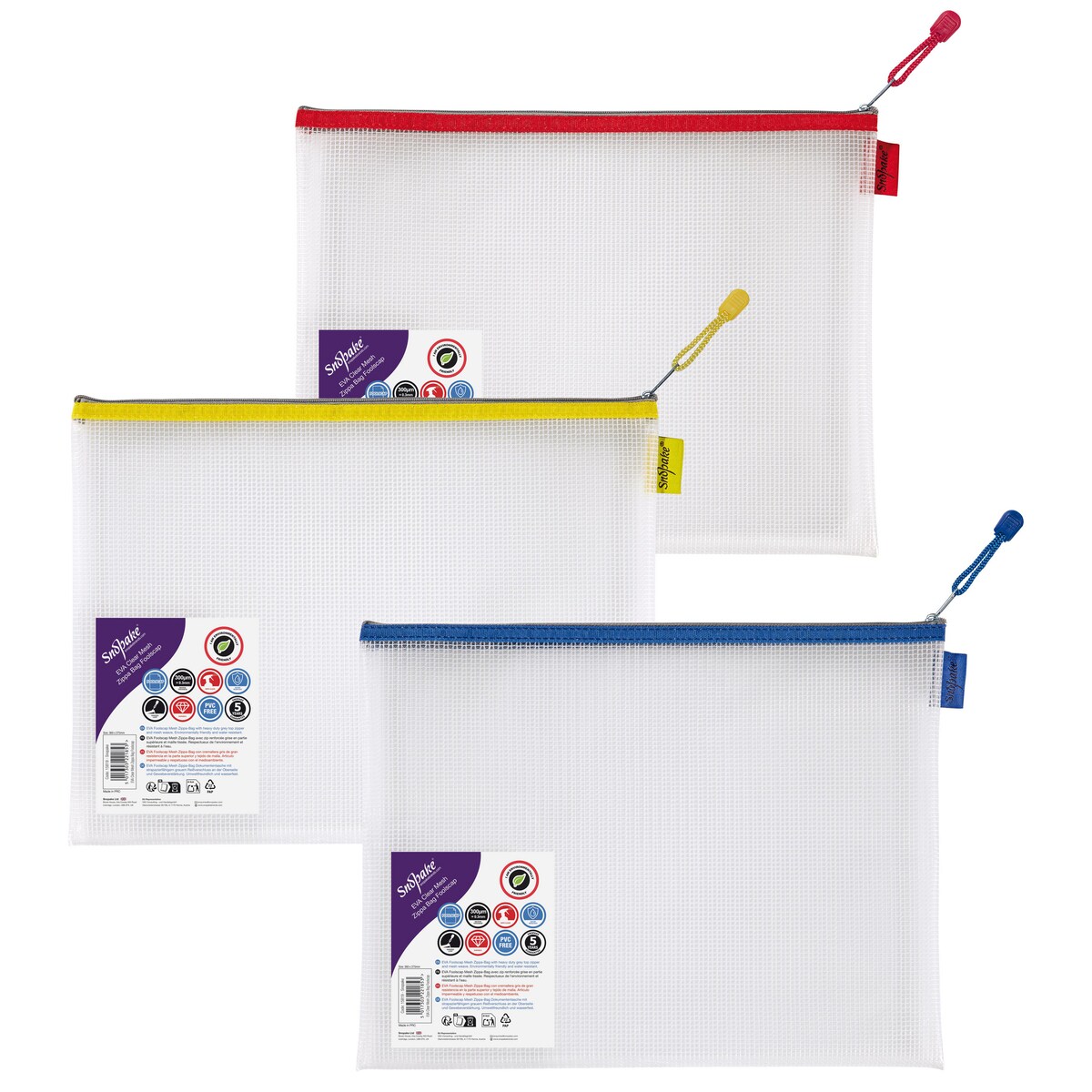 Snopake EVA Mesh Zippa Bag Foolscap Assorted 1