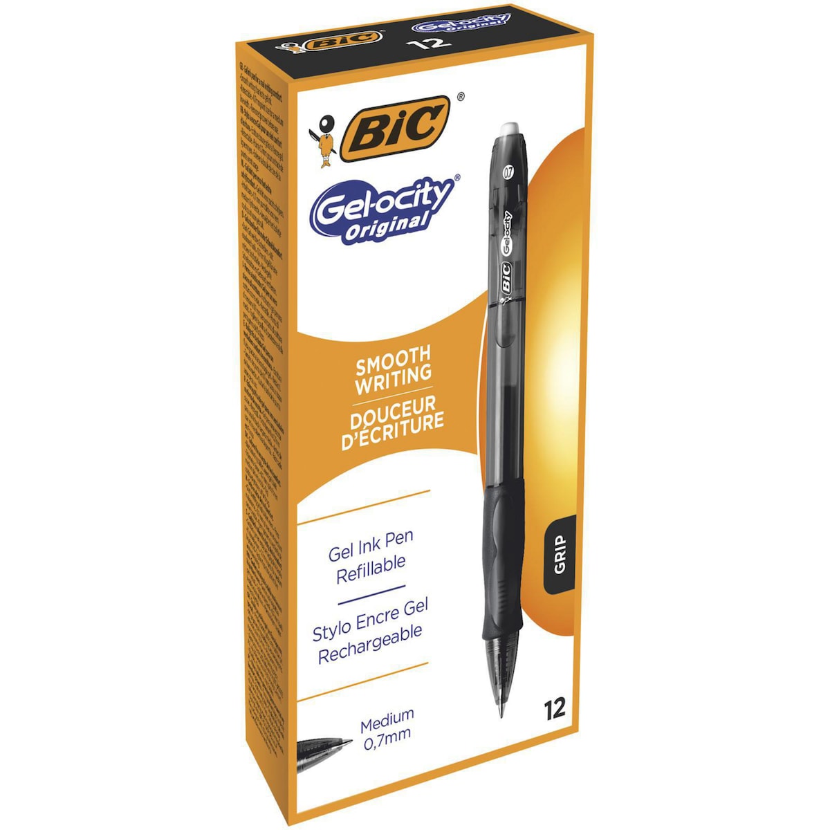 BIC Gel-ocity Original Retractable Gel Ink Pens Med Point 0.7 mm Black, Box 12 1