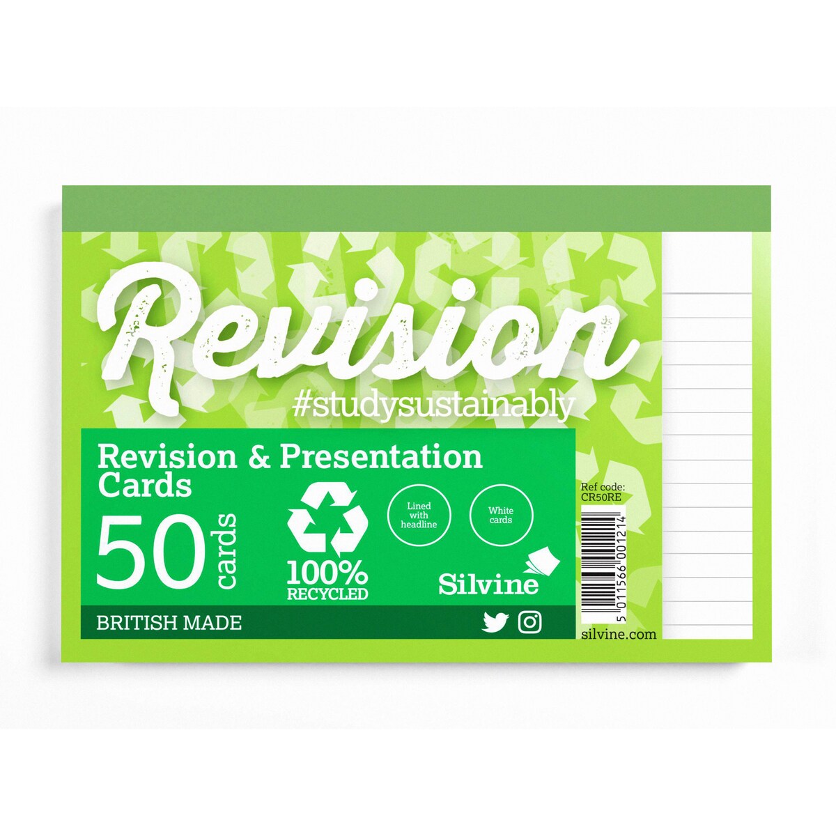Silvine Recycled Revison Cards White, Pack of 50 1
