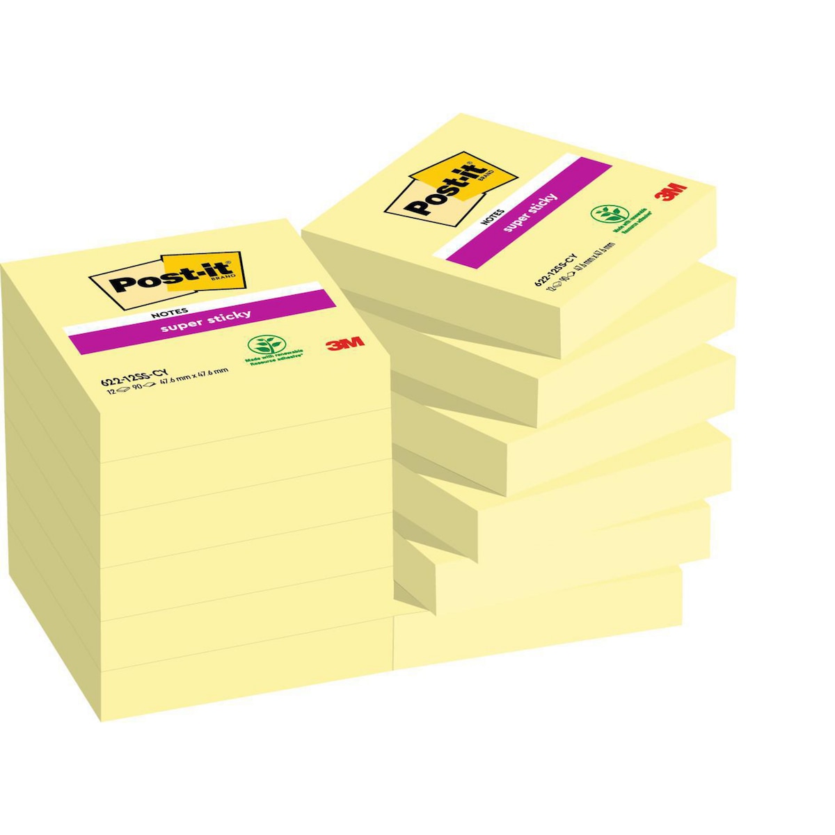 Post It Super Sticky Notes 47.6X47.6 mm Yellow Pack 12 1