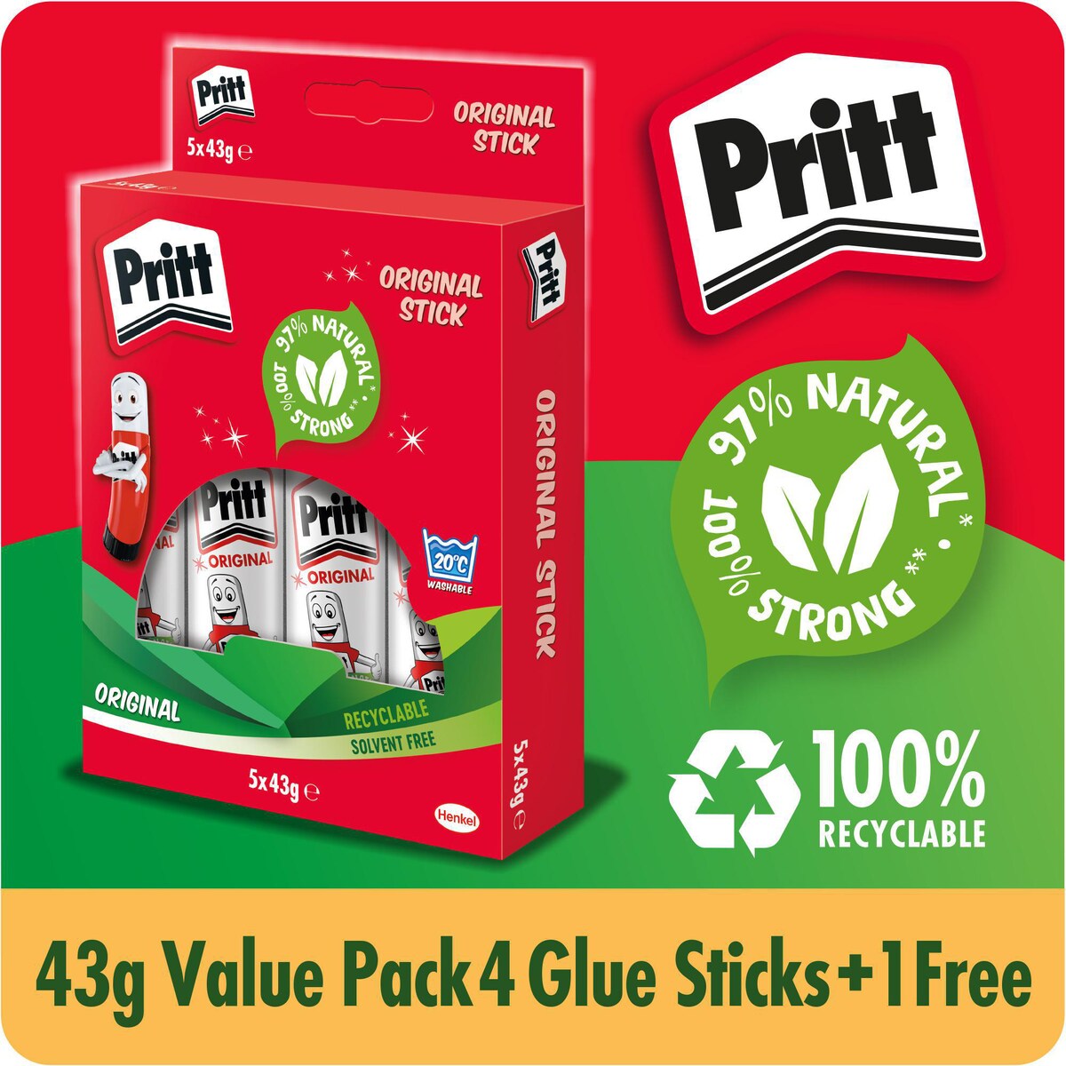 Pritt Glue Stick Large 43g - Pack of 5 1