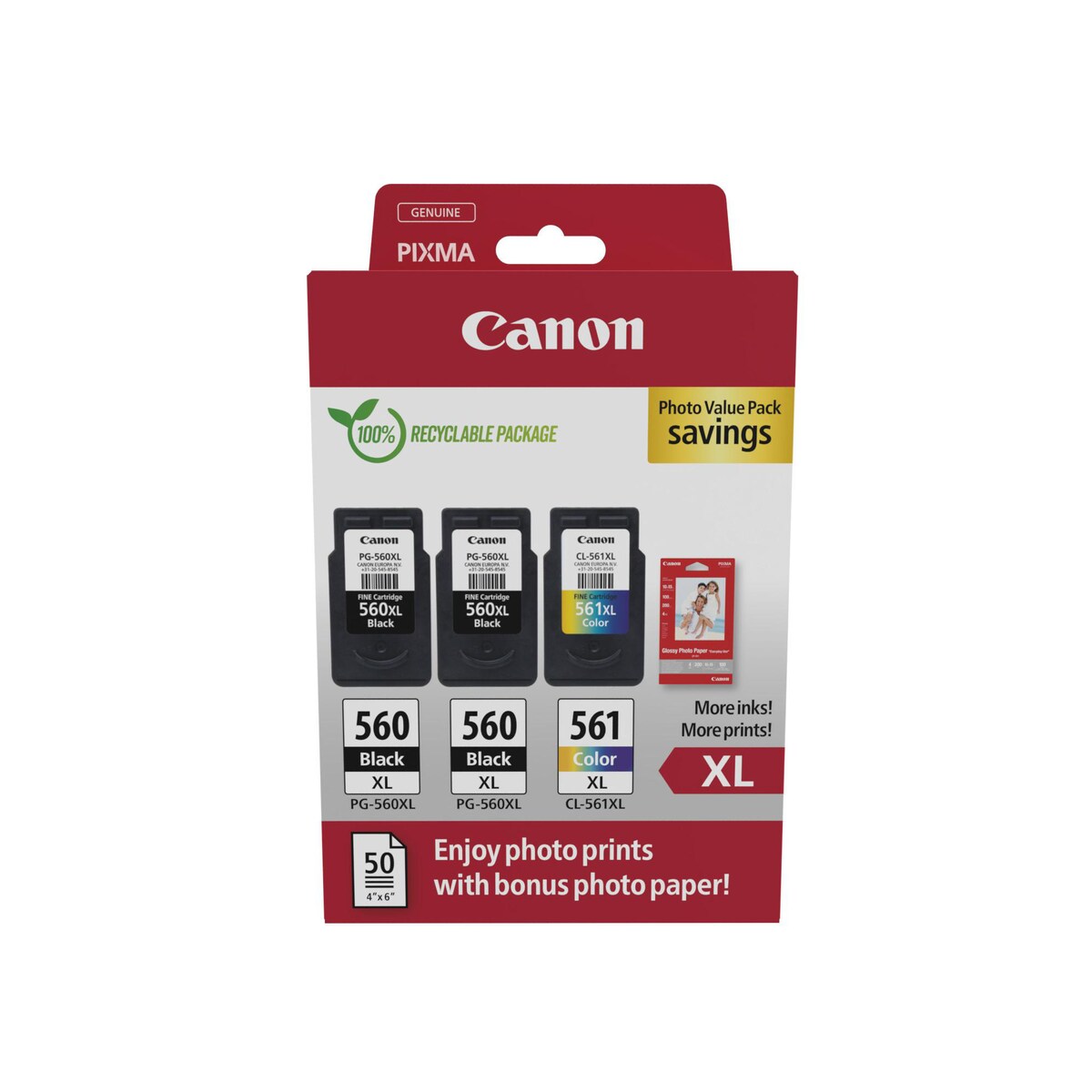 Canon PG-560XLX2/CL-561XL PVP Inkjet Carts B/C/Y/M 1