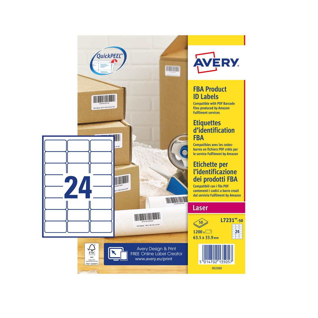 Avery L7231-50 FBA Label Sheet Perm 24-UP... | Lyreco