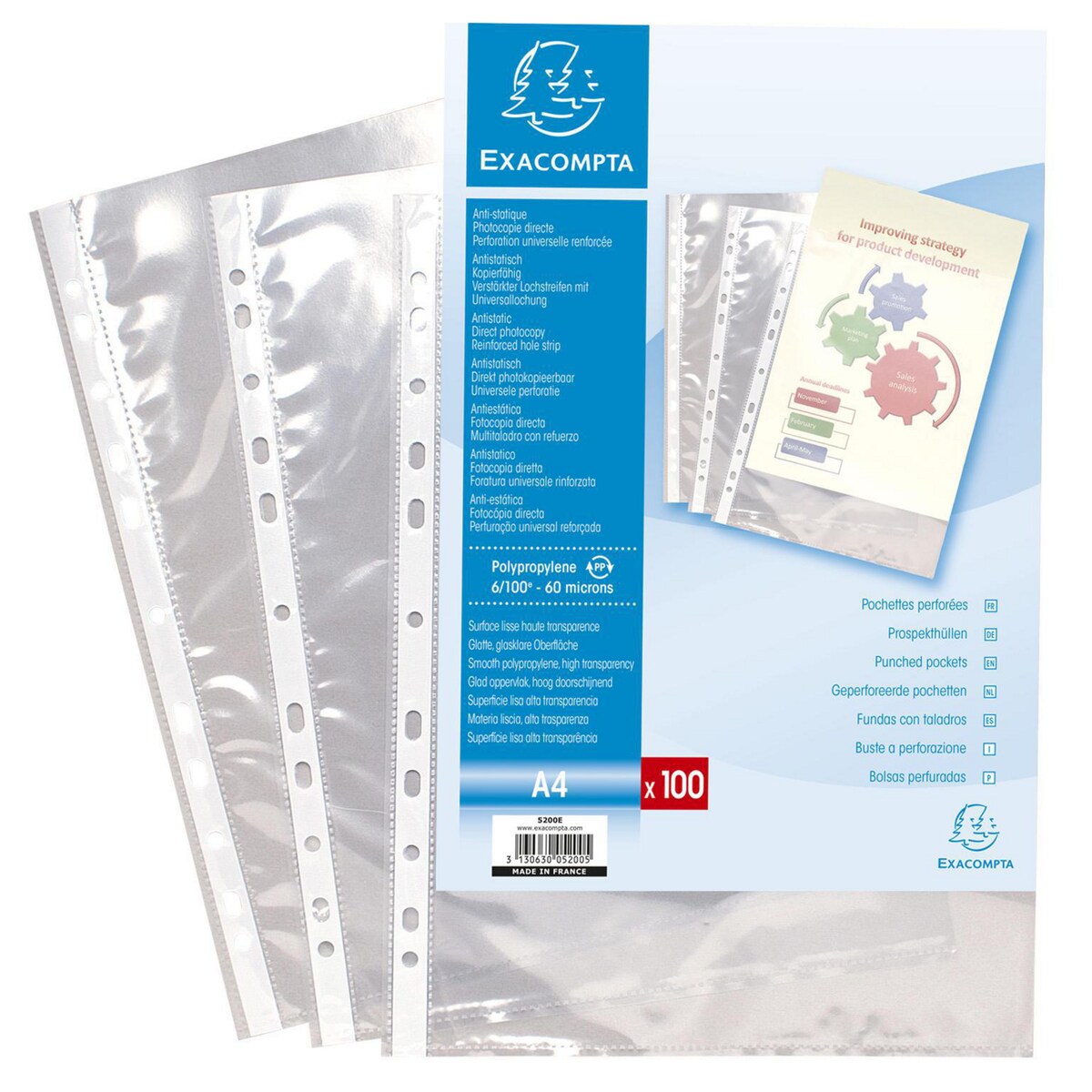 Exacompta Polypropylene Punch Pockets A4 - Clear, Bag of 100 1