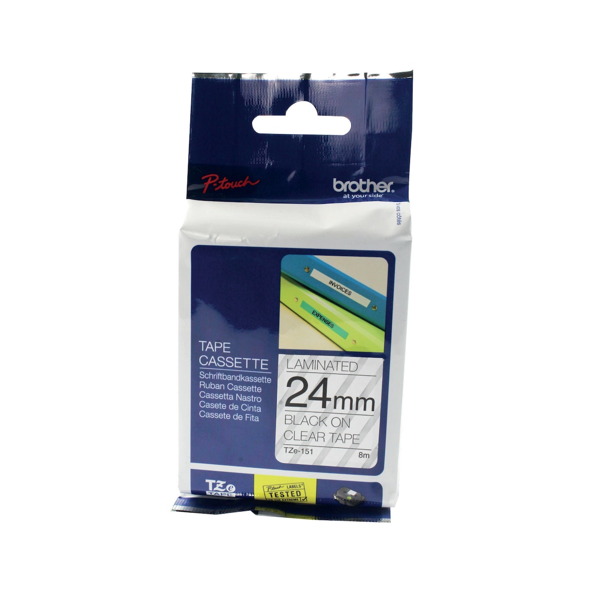 Brother P-Touch Tze151 Laminated Tape Cassette 24Mm X 8M Black On Clear Tape 1