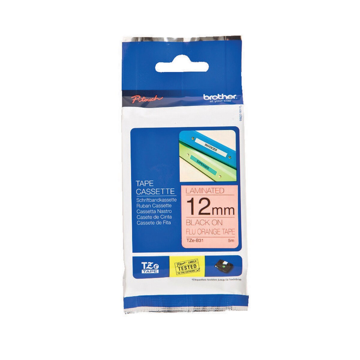 Brother P-Touch Tzeb31 Tze Laminated Tape Cassette 12Mmx8M Black On Fluo Orange 1