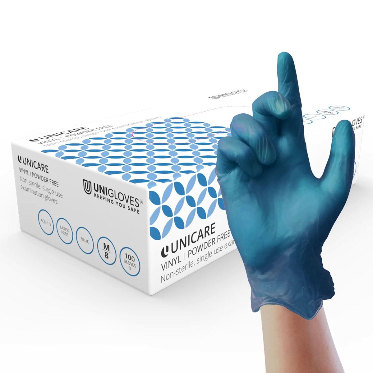 Unicare 1724 Vinyl Powderfree Disposable Gloves Large Blue - Pack Of 100 1