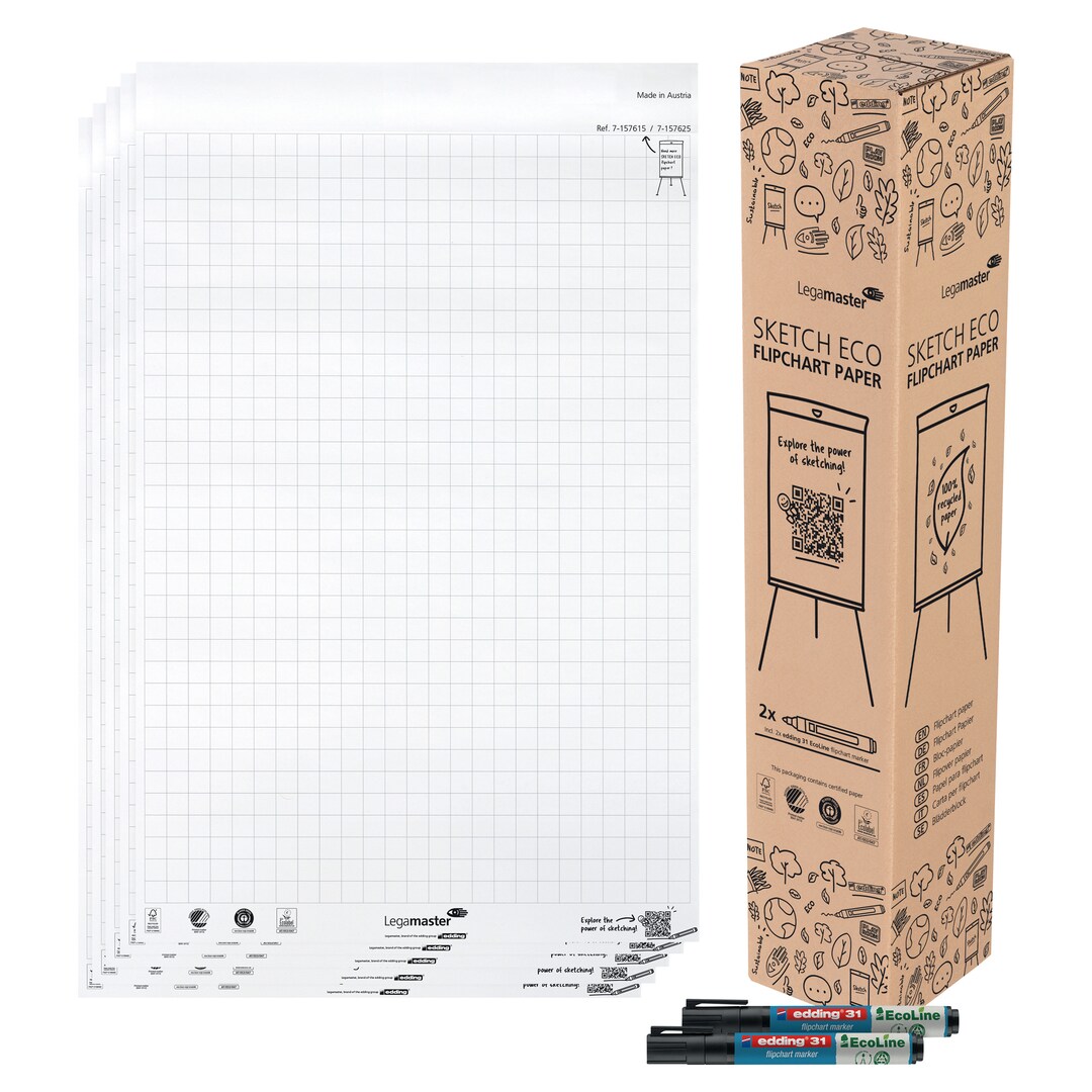 Sketch Eco Flip Pad Grid 20 Sheets, Pack 5 | Lyreco