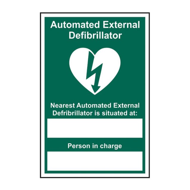 Nearest Aed Sign AED Nearest Sign, Non Adhesive Rigid 1mm PVC... | Lyreco