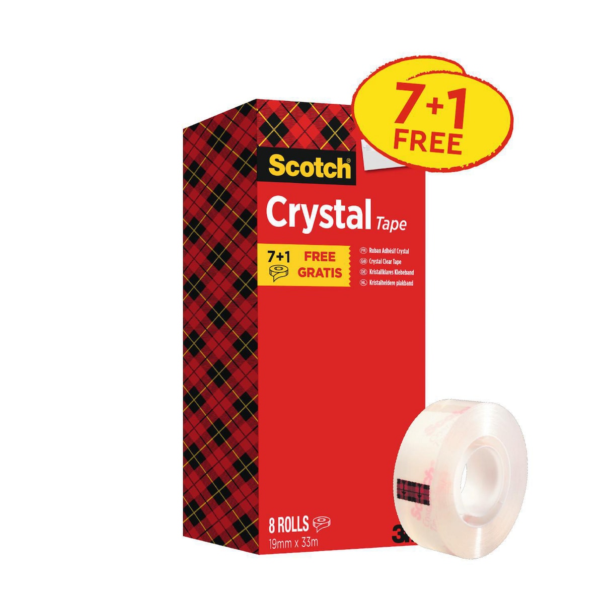 Scotch Crystal Tape - 19mm x 33m, Pack of 8 1