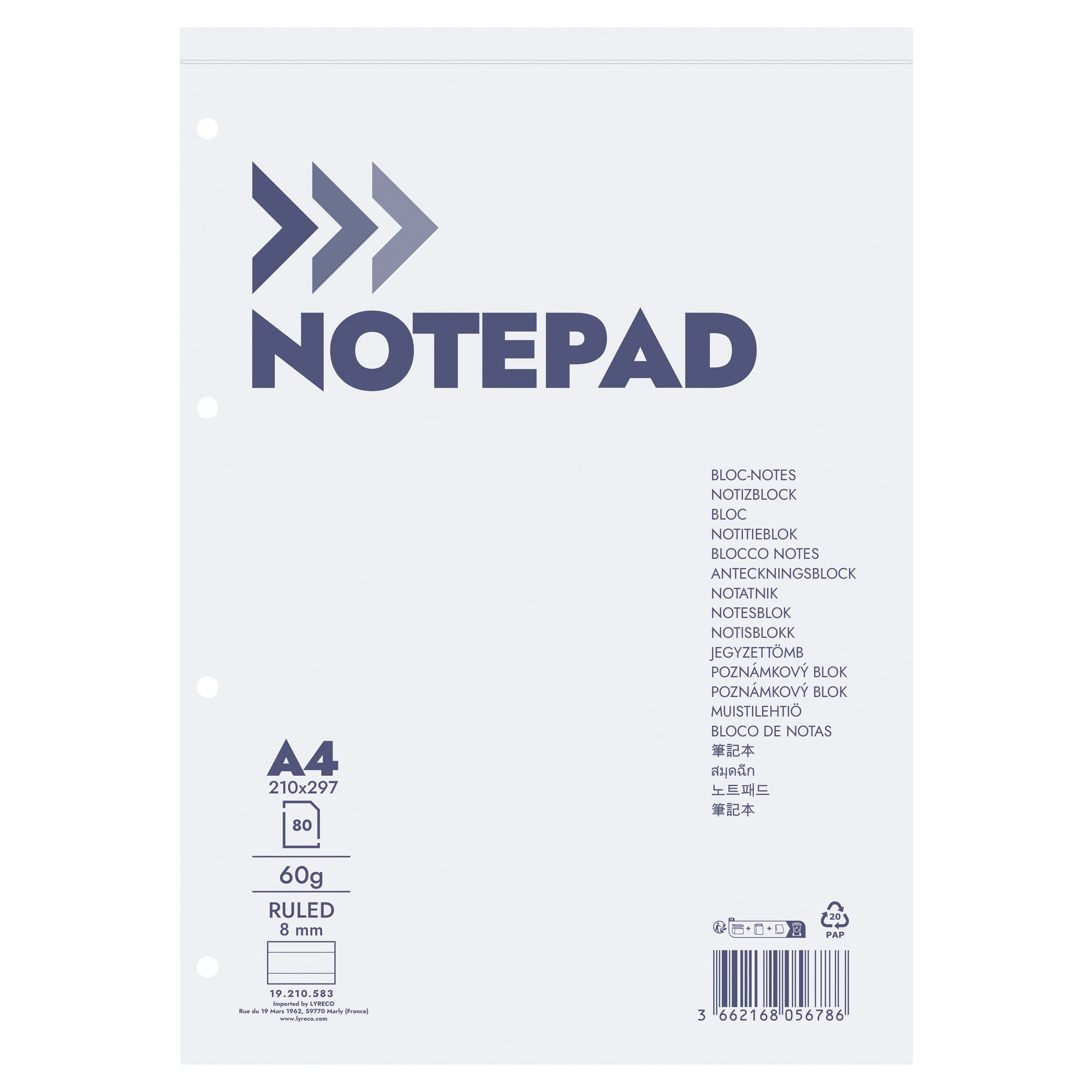 Notepad Glued A4 Rule 60Gsm 80 Sheet | Lyreco