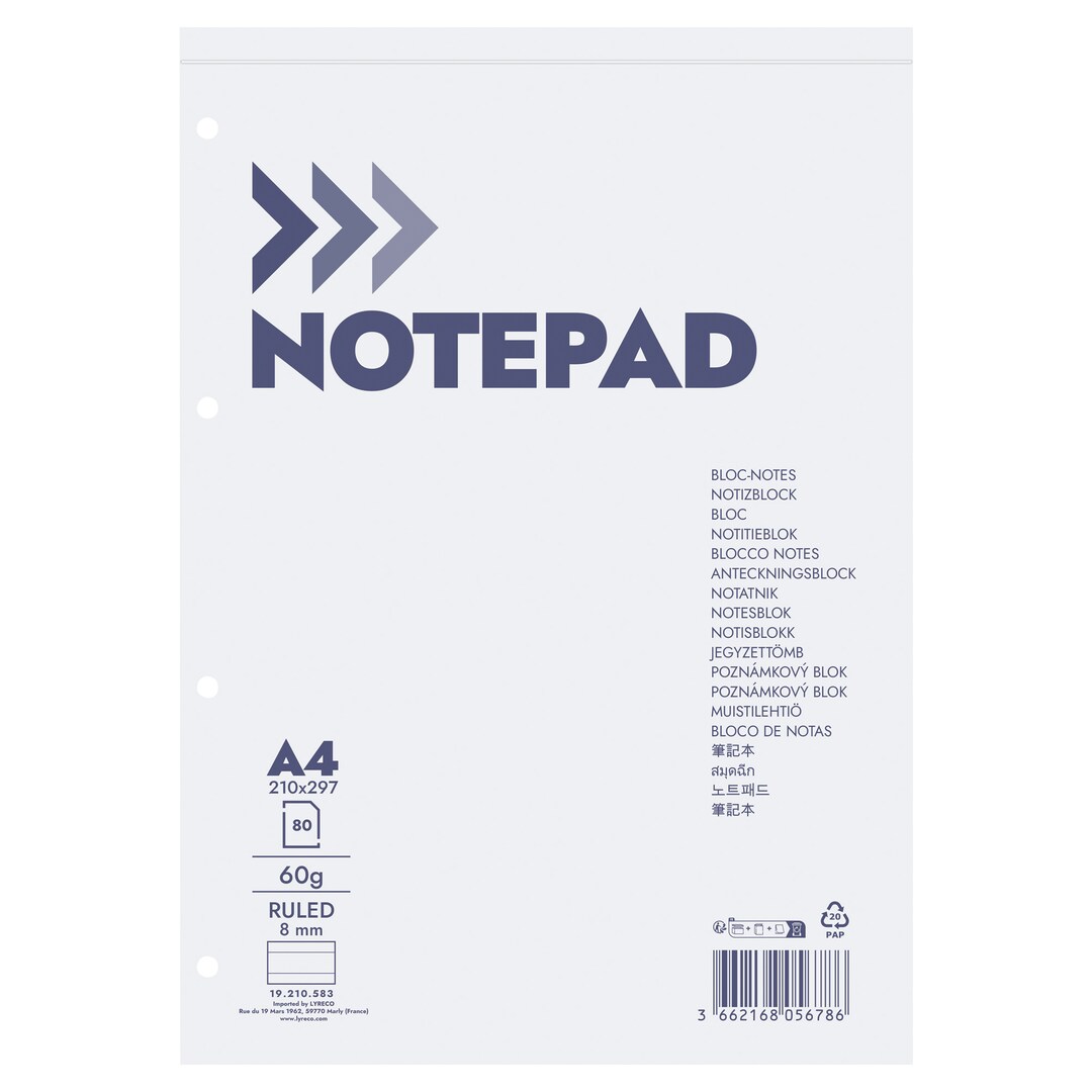 Notepad Glued A4 Rule 60Gsm 80 Sheet | Lyreco