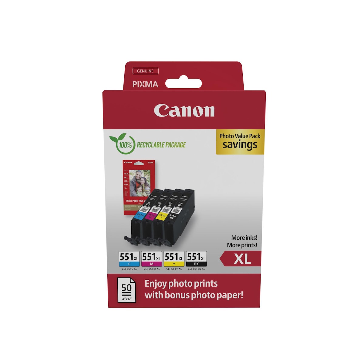 Canon Cli-551 XL HY Ink Cartridges Val Pk (6443B006) 1
