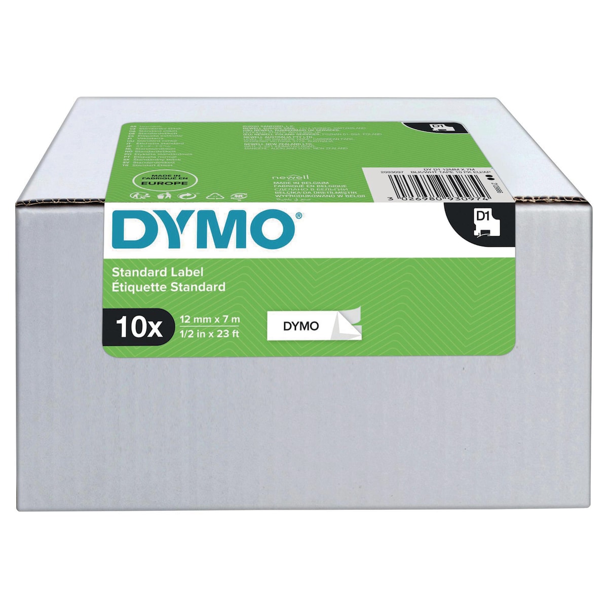 DYMO Authentic D1 Labels - Black Print on White, 12mm x 7m 1