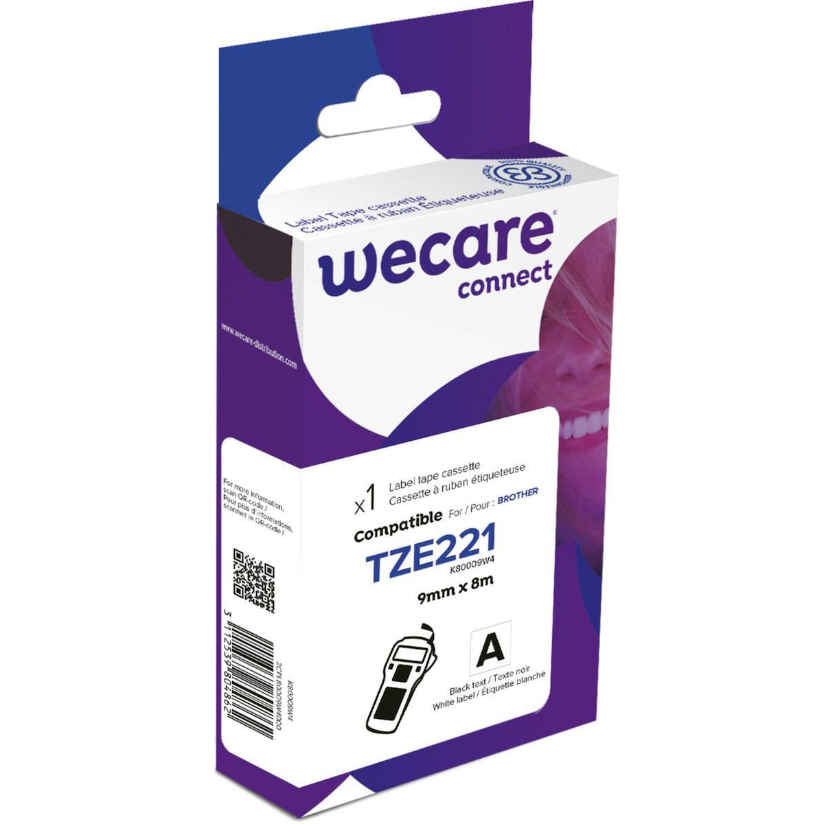 We Care Compatible Brother TZ221 label tapes - Black and White 1