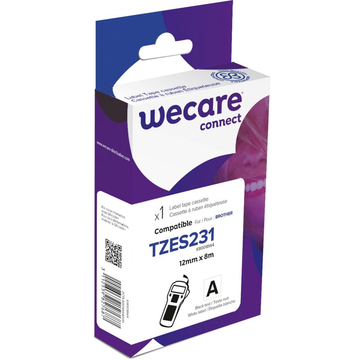 We Care Compatible Brother TZES231 label tapes - Black and White 1
